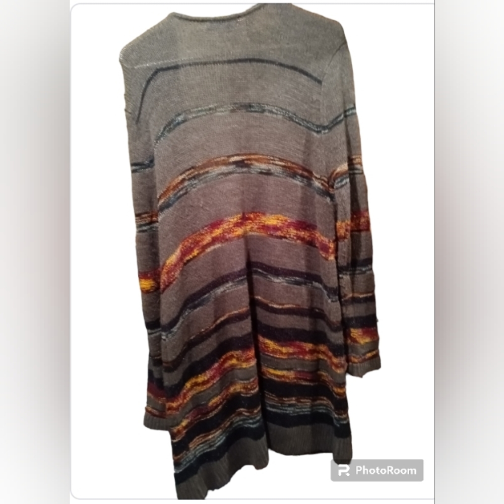 Women's Knox Rose Dark Grey & Multi Color Striped Long Cardigan - Picture 2 of 3